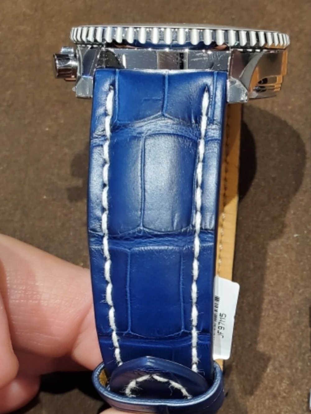 Breitling Blue Croc-Embossed Leather Watch Strap with White Stitching